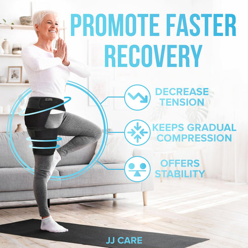 JJ CARE Hip Brace - 1 Pc Ortho Wrap Hip Brace for Sciatica | Stretchable Support Wrap with Thigh and Hamstring Braces - Fits up to 45" Waistline | Non-Slip Neoprene Design for Men and Women